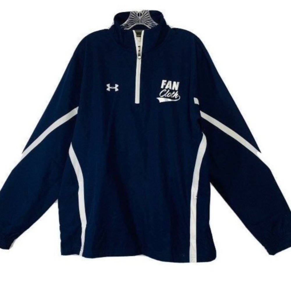 Under Armour Mens Logo Blue Pullover Size L Fan Cloth Windbreaker Shell 3/4 Zip